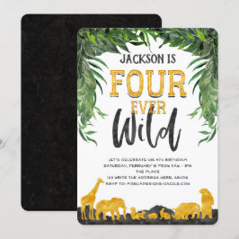 Convites Quatro animais selvagens, Selgle safari, 4 anos