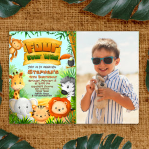 Convites Quatro Aniversário de Safari Selvagem com Foto
