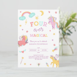Convites Quatro anos de magia Unicórnio 4º aniversário