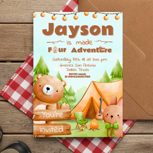 Convites Quatro aventuras - Camping (Made Four Adventure - Camping Invitation
)