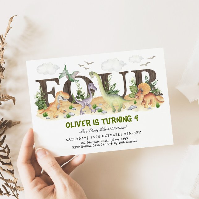 Convites QUATRO | Boy Dinossauros 4ª Festa de Aniversário (Criador carregado)