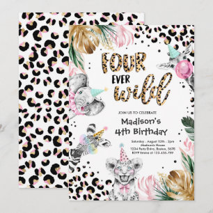 Convites Quatro Caçari Selvagem De Leopardo Selvagem 4º A