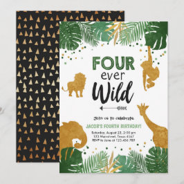 Convites Quatro Crianças Safari Selvagens Aniversário