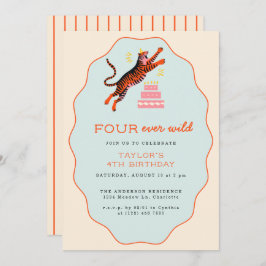 Convites Quatro Crianças Tigre Selvagens 4º Aniversário