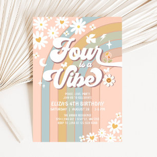 Convites Quatro é uma Vibe Pastel Azul Rubor Aniversário de