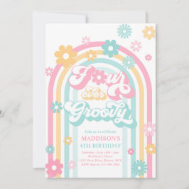 Convites Quatro Ever Groovy Boho Daisy Rainbow 4º Aniversár