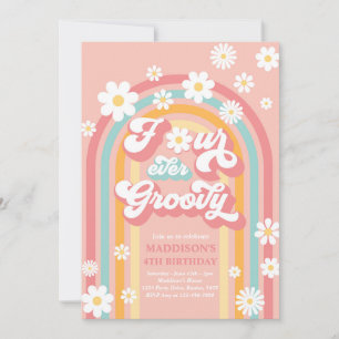 Convites Quatro Ever Groovy Boho Daisy Rainbow 4º Aniversár