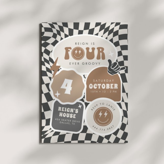 Convites Quatro Ever Groovy | Festa de Patinadores Retro Bo (Criador carregado)