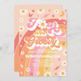 Convites Quatro Ever Groovy Hippie Rainbow 4º Festa de Aniv