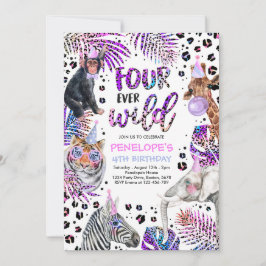 Convites Quatro Ever Wild Safari Rainbow Cheetah 4º Anivers