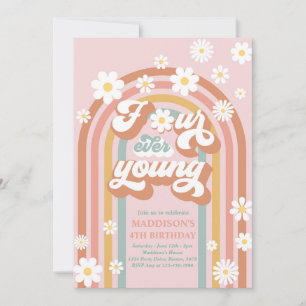 Convites Quatro Ever Young Boho Daisy Rainbow 4º Aniversári