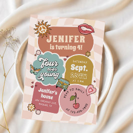 Convites Quatro Ever Young Groovy Daisy 4ª Festa de Anivers