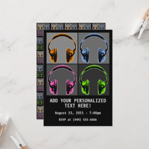 Convites Quatro Fones de Ouvido Pop Art