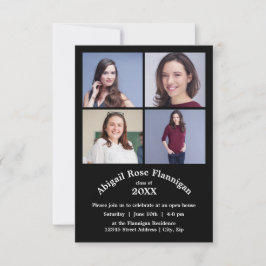 Convites Quatro Fotos Colagem Preta - 3x5 Graduação