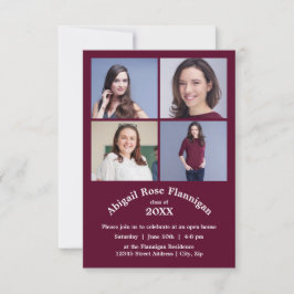 Convites Quatro fotos Collage Burgundy - 3x5 Graduação