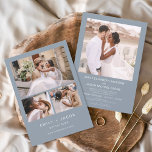 Convites Quatro Fotos do Casamento Azul Minimalista Dusty<br><div class="desc">Convocação de Casamento Minimalista de Colagem Azul de Foto Elegante Moderna 4. Os cartões de convite para o casamento contêm uma tipografia moderna que é elegante,  simples e moderna para usar depois de você celebrar o dia de casamento simples e minimalista.</div>