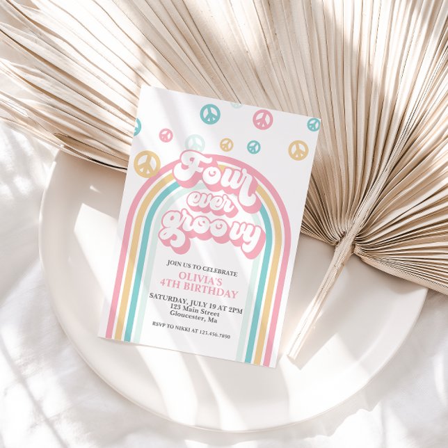 Convites Quatro Groovy para Sempre Aniversário de 4 anos co (Criador carregado)