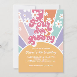 Convites Quatro Groovy Retro Sunshine Rainbow Daisy para Se