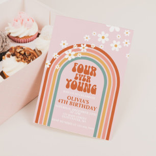 Convites Quatro Jovem Daisy arco-íris 4.º aniversário