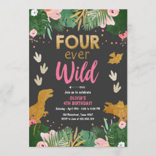 Convites Quatro Jovem Dino Selvagem Pink Dinossauro Anivers