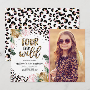 Convites Quatro Leopardo Selvagem Imprime 4ª Festa de Aniv