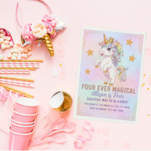 Convites Quatro Magicamente Mágico, Aniversário de 4 anos d