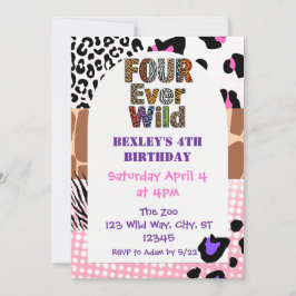 Convites Quatro Meninas de Impressão Animal Selvagens Anive