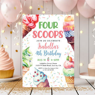 Convites Quatro Meninas Scoops Sorvete 4º Aniversário