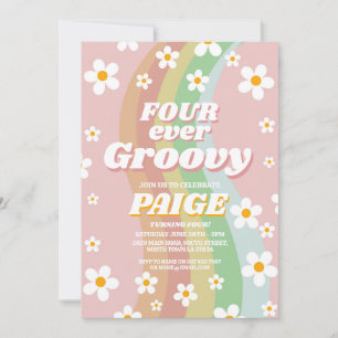Convites QUATRO para sempre Groovy 4º Aniversário Para Semp