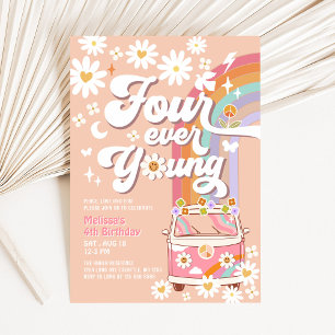 Convites Quatro Para Sempre Jovem Groovy Daisy Aniversário