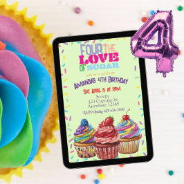 Convites Quatro pelo Amor do Açúcar, Cupcake 4º Aniversário