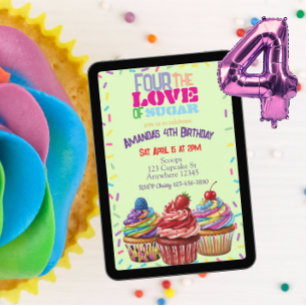 Convites Quatro pelo Amor do Açúcar, Cupcake 4º Aniversário
