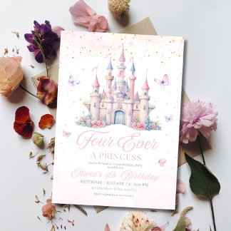 Convites Quatro Princesas para Sempre Conto de Fadas do Cas