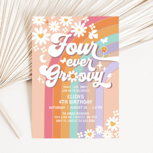 Convites Quatro Sempre Groovy Daisy Rainbow Groovy 4º Anive