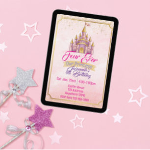 Convites Quatro Sempre Nossa Princesa Roxo Dourado Castelo 