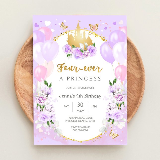Convites Quatro Sempre Uma Princesa Tema Menina 4º Aniversá (Criador carregado)