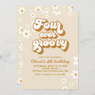 Convites Quatro Vezes Groovy Retro Daisy 4º aniversário