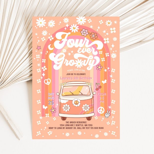 Convites Quatro vezes GroovyVan Bus 4º aniversário (Criador carregado)