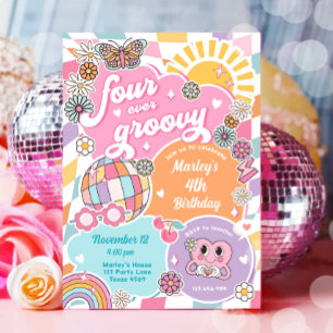 Convites Quatro Vezes O Retro-Pré-Papoila Varsity Aniversár