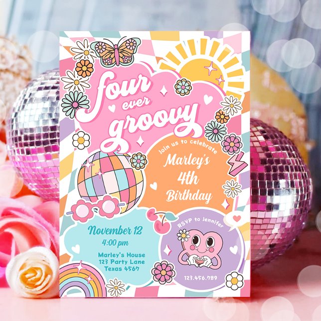 Convites Quatro Vezes O Retro-Pré-Papoila Varsity Aniversár (Criador carregado)