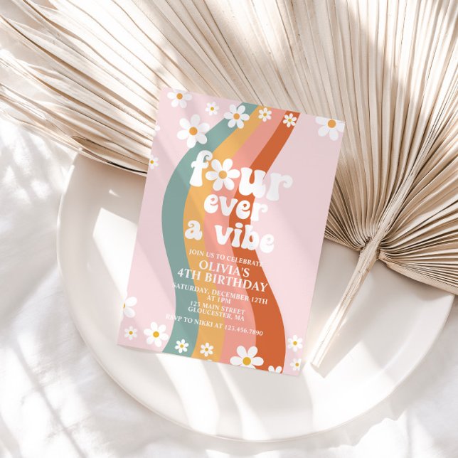Convites Quatro vezes uma margarida vibe arco-íris 4 anos (Criador carregado)