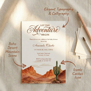 Convites Que a Aventura Comece Boho Desert Chás de Bebê 
