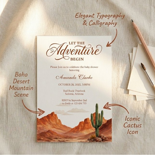Convites Que a Aventura Comece Boho Desert Chás de Bebê  (Criador carregado)