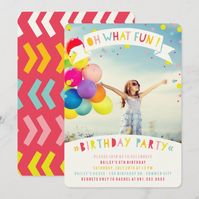 Convites Que Diversão Festa de Aniversário da Menina com Co (Frente/Verso)