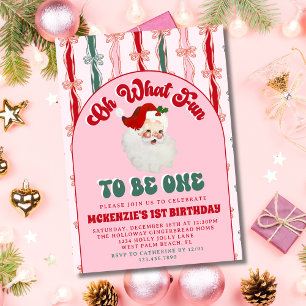 Convites Que Diversão Rosa Natal Papai Noel Primeiro Aniver