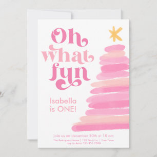 Convites Que Diversão Rosa Retrô Aquarela 1º Aniversário