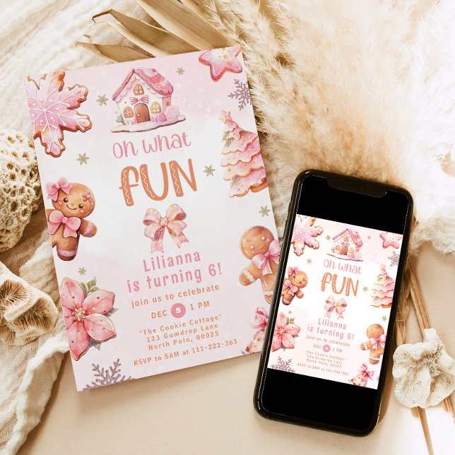 Convites Que festa de aniversário de Natal rosa divertida (Criador carregado)