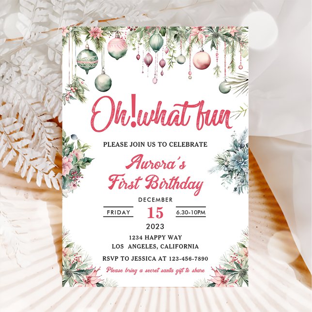 Convites Que Festa de Aniversário Floral de Natal Divertida (Criador carregado)