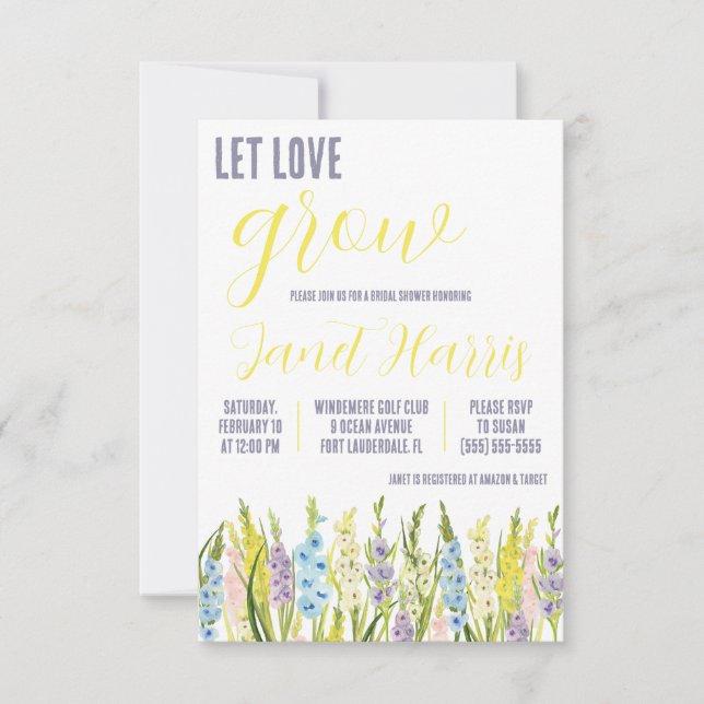 Convites Que O Amor Cresça, Chuva-Brida Pastel Gladiolus (Frente)