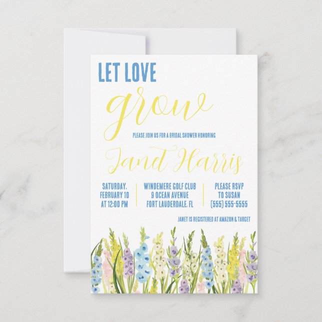 Convites Que O Amor Cresça, Chuva-Brida Pastel Gladiolus (Frente)